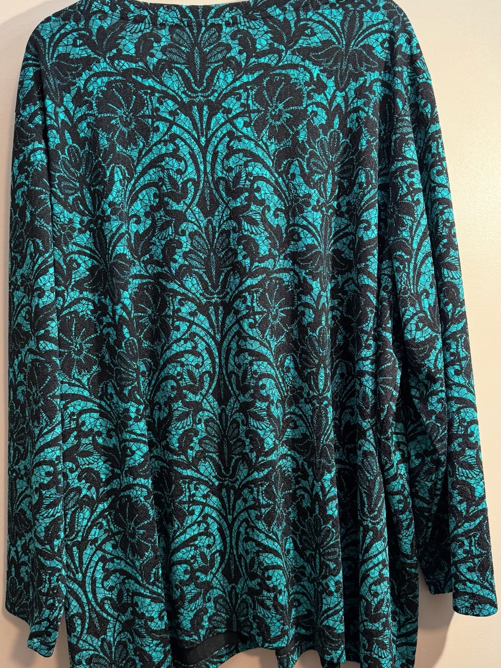 Catherines Teal and Black Damask Long-Sleeve Tunic - Picture 6 of 6